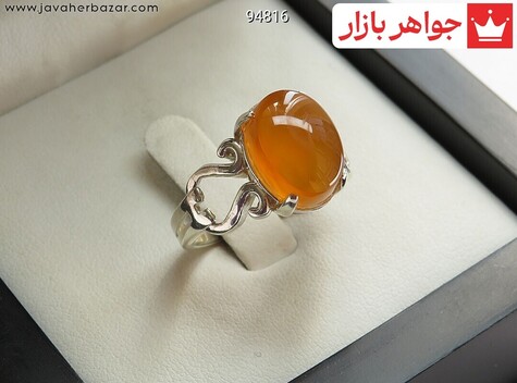 انگشتر نقره عقیق یمنی نارنجی طرح ژاسمین زنانه [شرف الشمس]